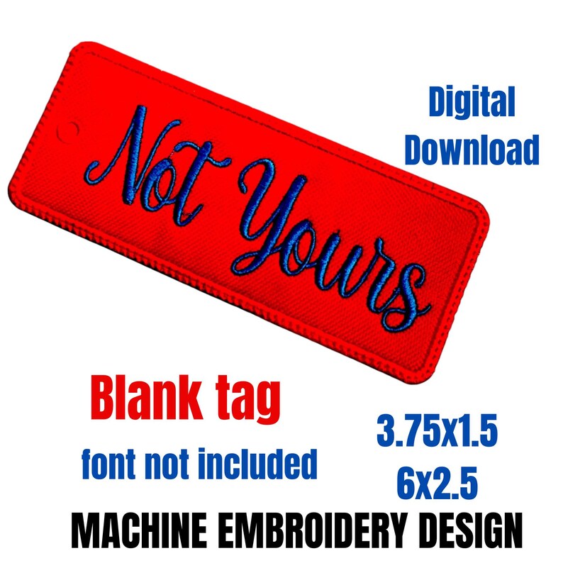 Blank Rectangle Bag Tag, Embroidery Design (Digital Download)
