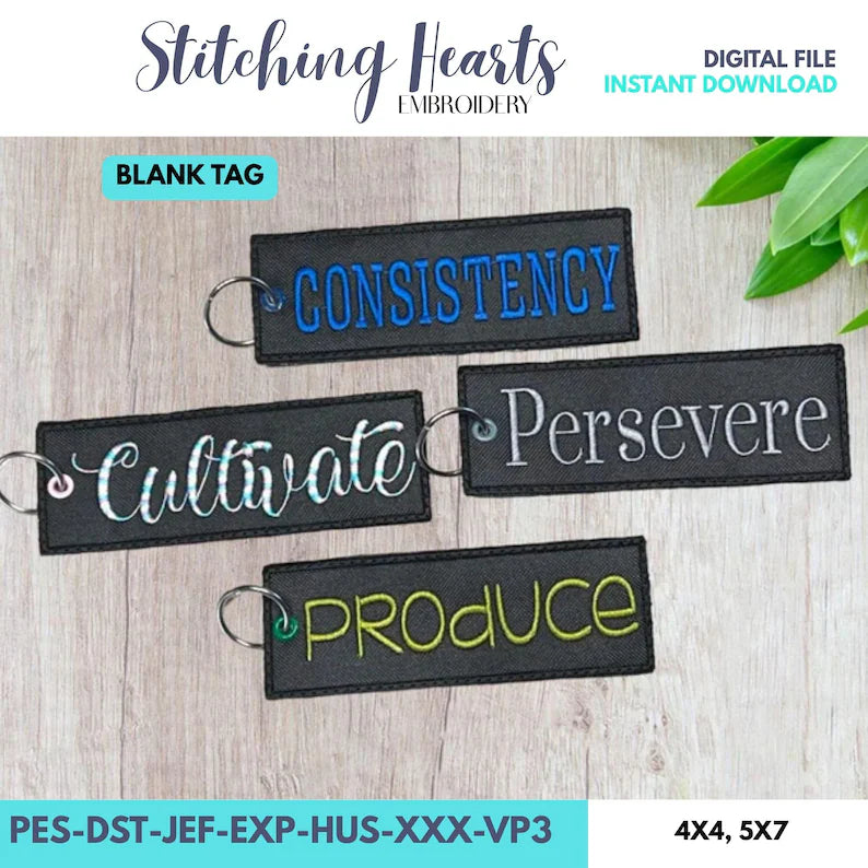 Blank Rectangle Bag Tag, Embroidery Design (Digital Download)